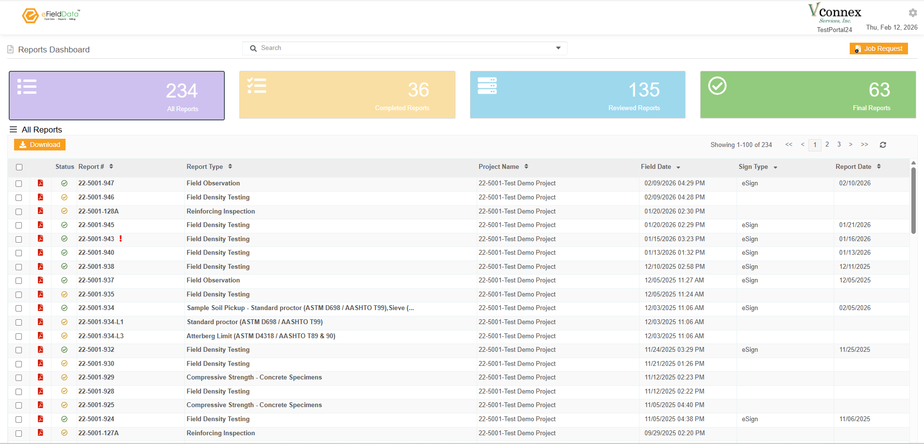 eFieldData simple client dashboard